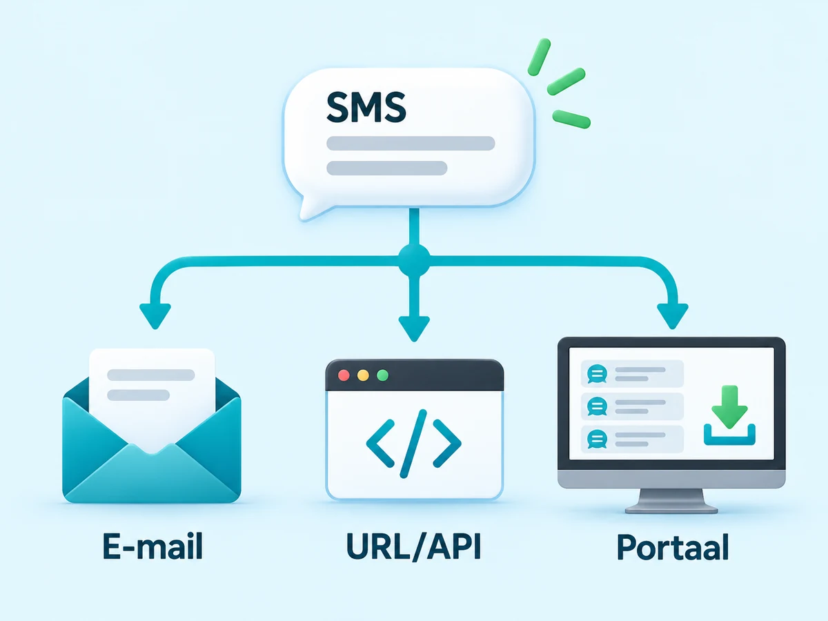 Ontvangen SMS doorsturen naar e-mail of URL/API, of downloaden via het portaal
